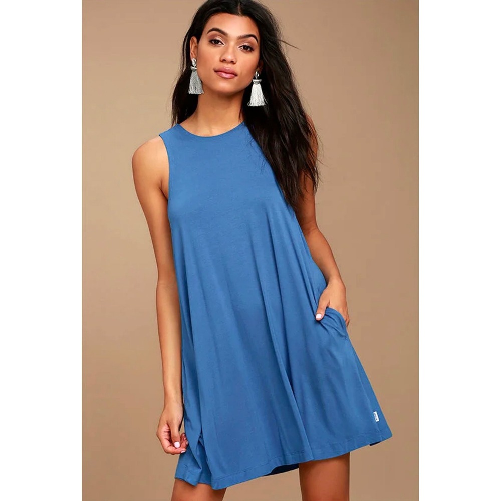 RVCA Blue Swing Dress Sleeveless Flowy Stretch‎ Casual Mini Pocket S